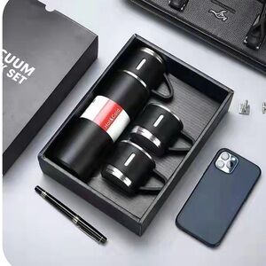 Black Vacuum Flask and Mug Set